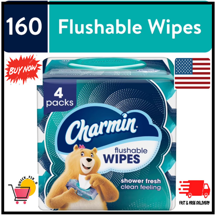 Charmin Flushable Wipes, 4 packs, 40 Wipes Per Pack, 160 Total Wipes