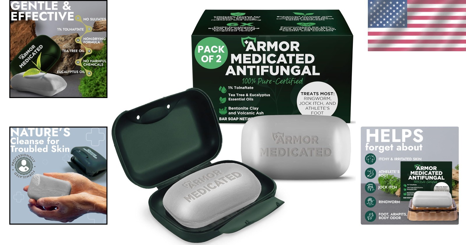 Armor Medicated Antifungal Soap 2 Pack w/ Case | 1% Tolnaftate for Jock Itch …
