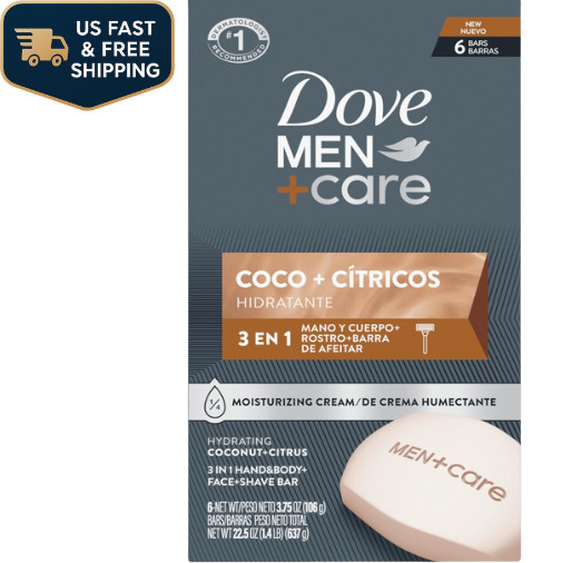 US STOCK Dove Men Care Coconut Citrus Body Face Shave Bar Soap 6 Pack 3.75oz