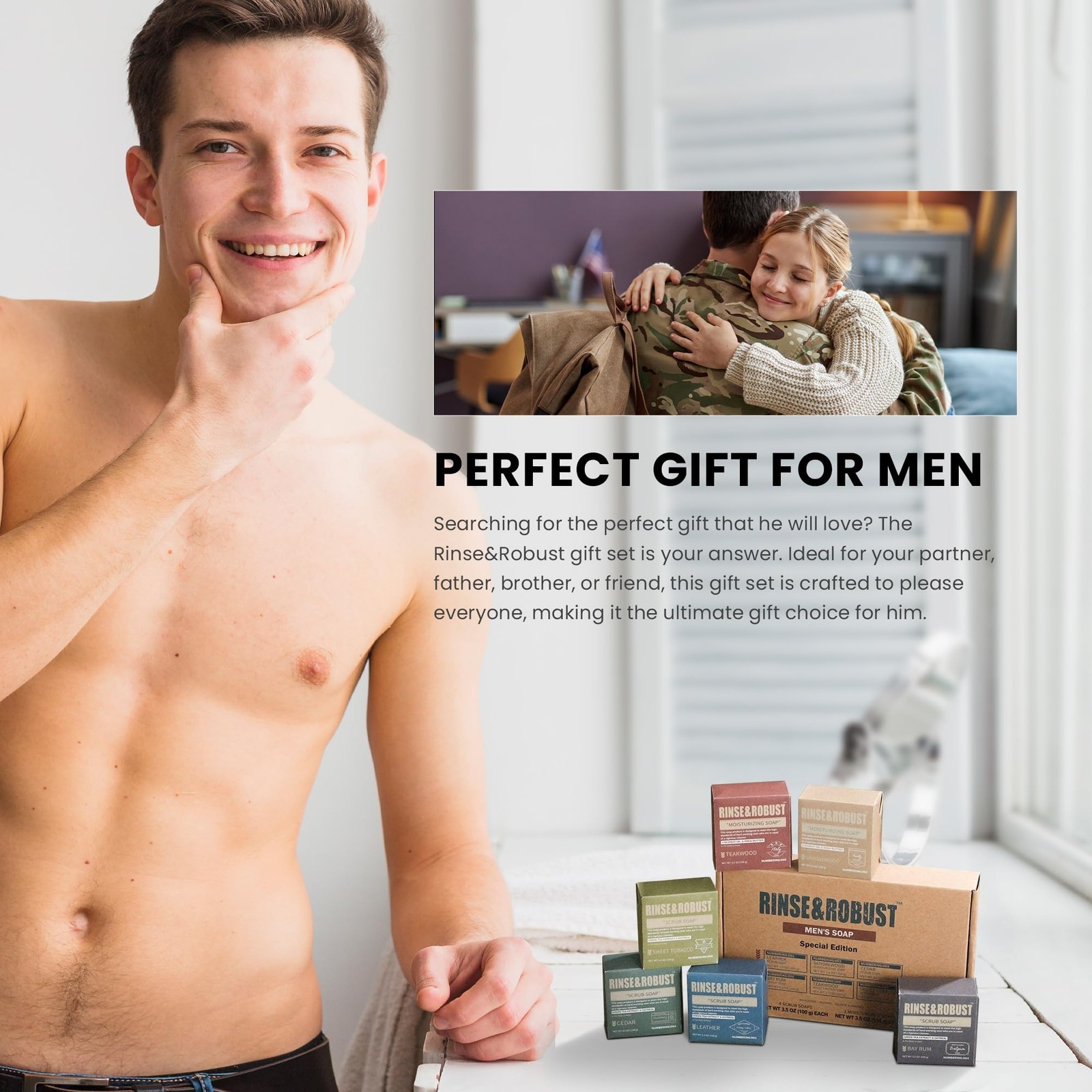 Mens Natural Bar Soap 6Pcs Handmade Cleansing Soap Bar Set Moisturizing&Exfol…