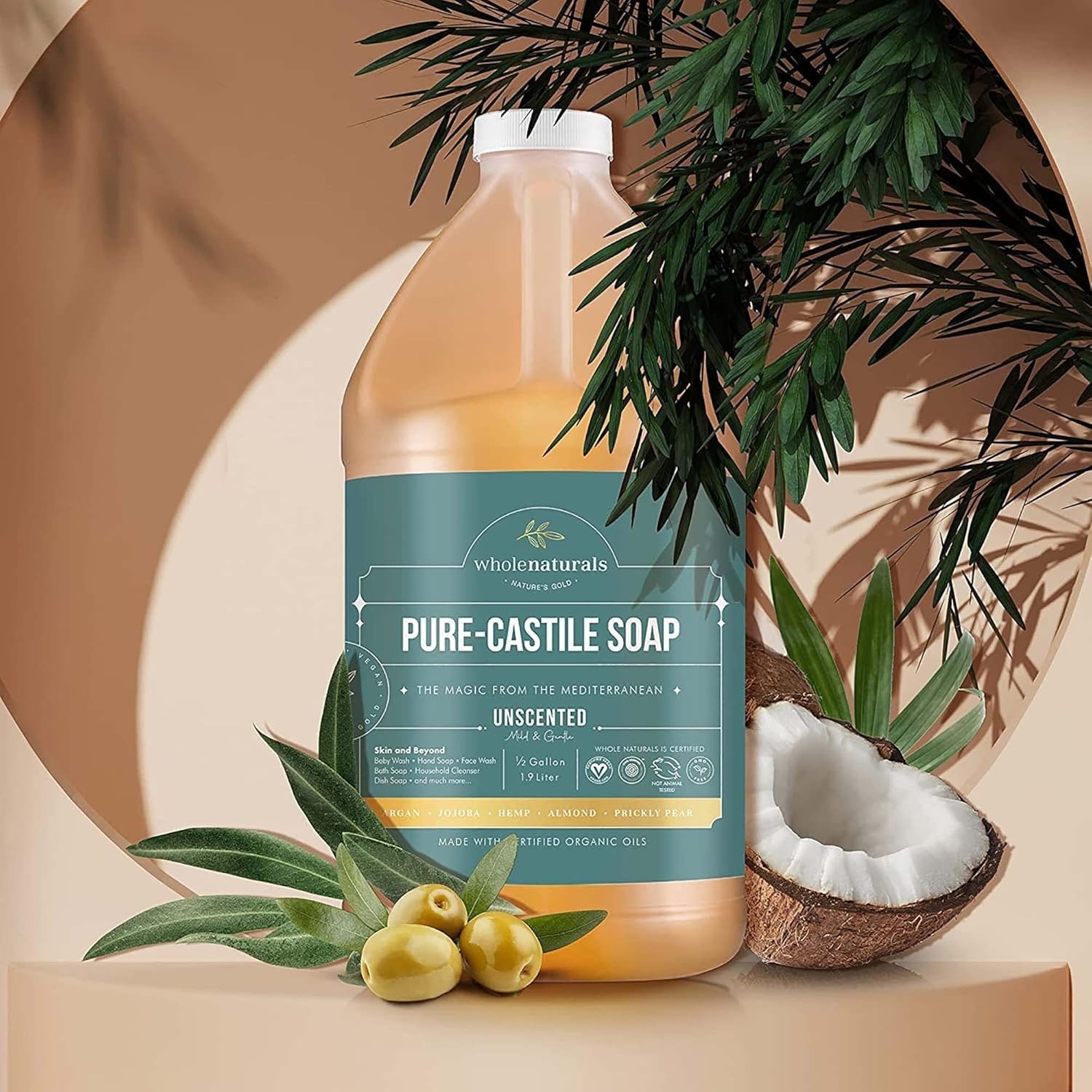 64 Fl Oz Made in USA Palm Oil Free Unscented Organic Castile Soap for All Uses