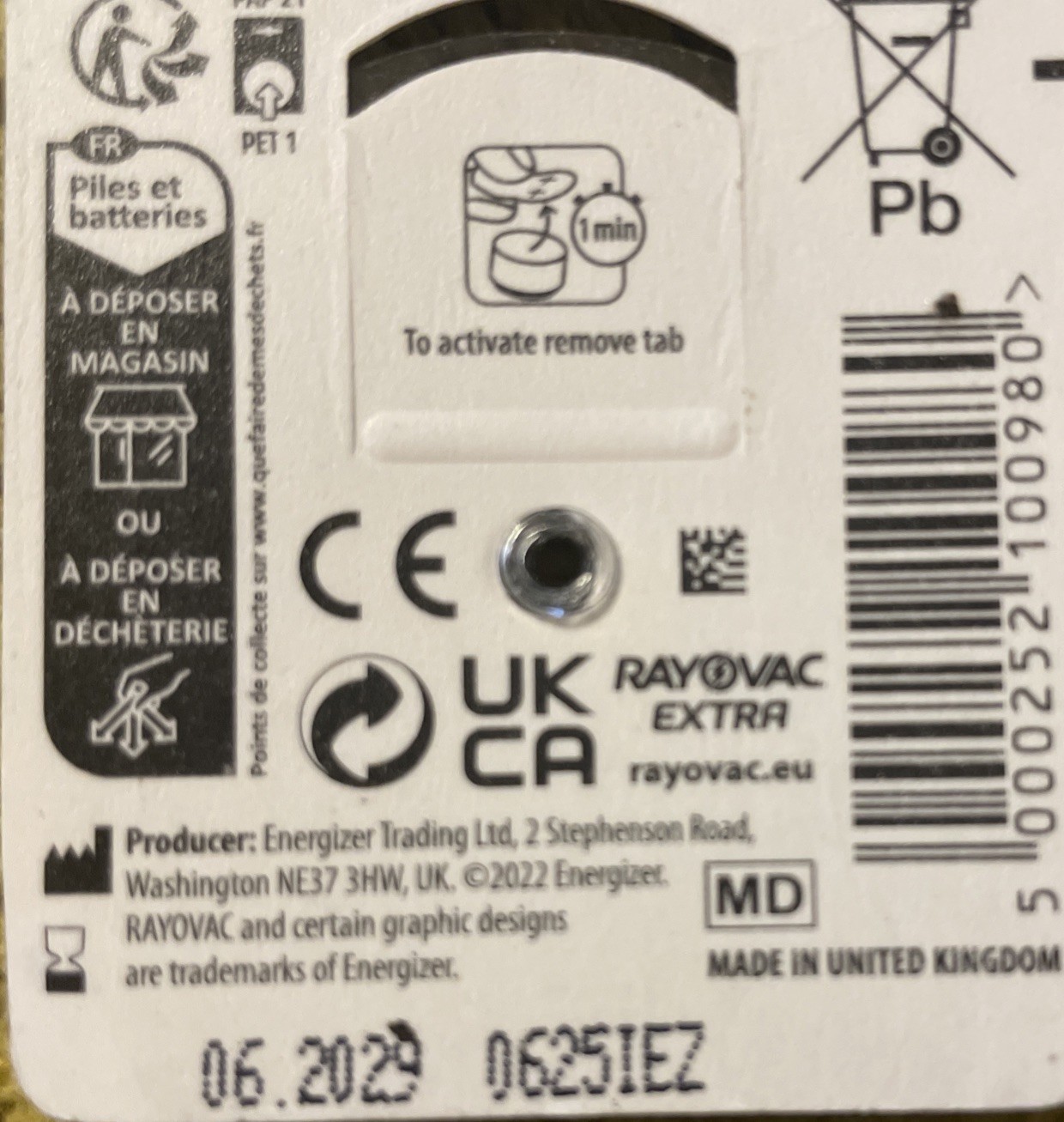 Rayovac Extra Advanced Hearing Aid Batteries Size 312, Exp 06/2029