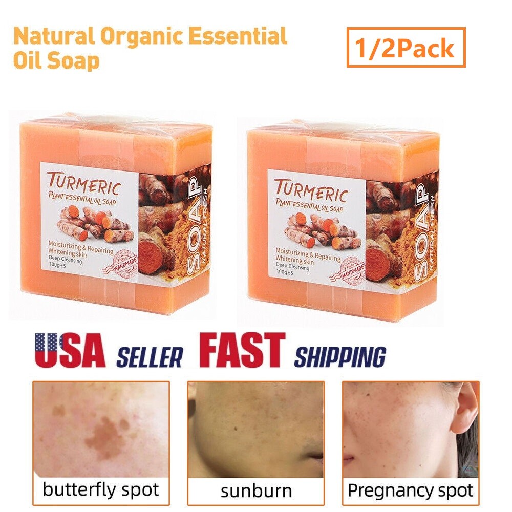 2×Tumeric Soap Ginger Anti-Acne Dark Spots Scars Removal Body Whitening Soap Bar
