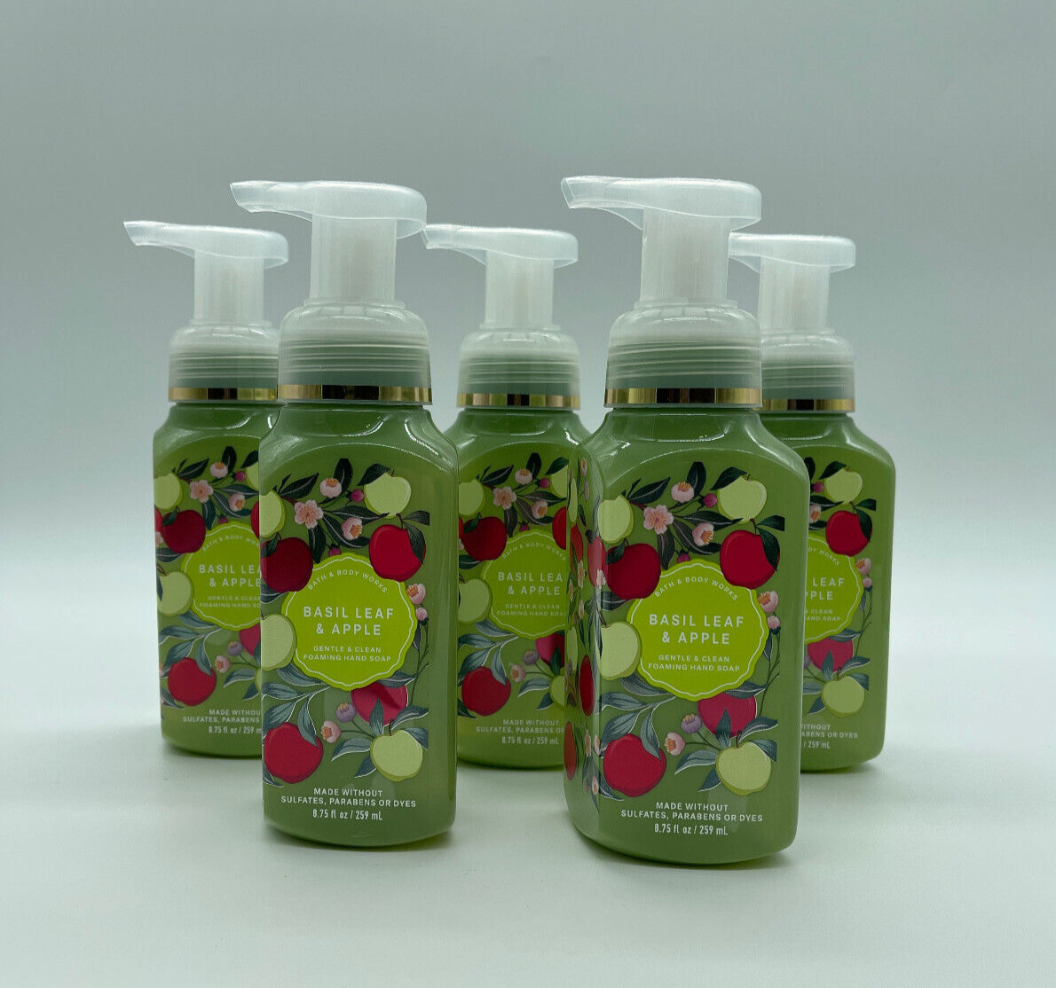 Bath & Body Works Gentle Foaming Hand Soap BASIL LEAF & APPLE- Set of 5