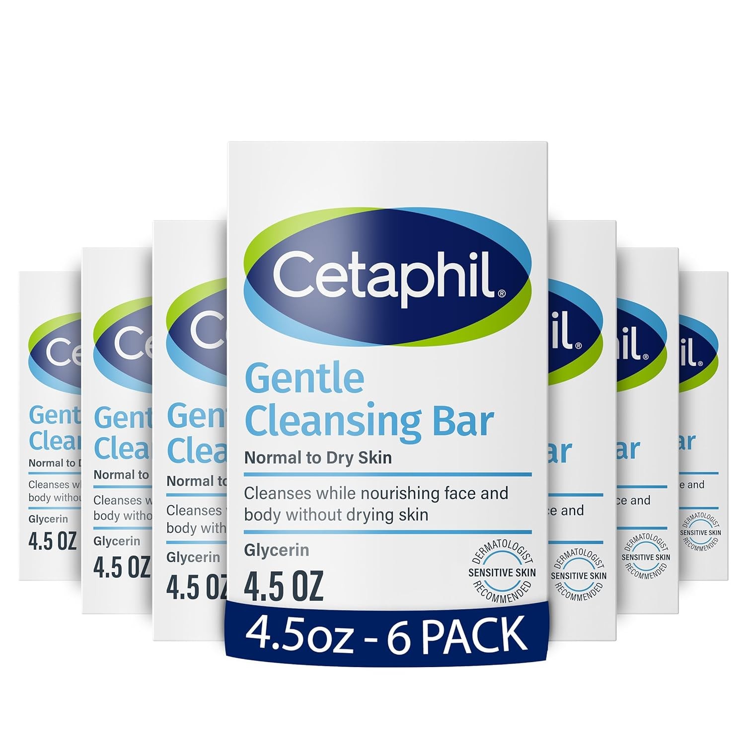 CETAPHIL Gentle Cleansing Bar, 4.5 oz Bar (Pack of 6), Ounce 6)