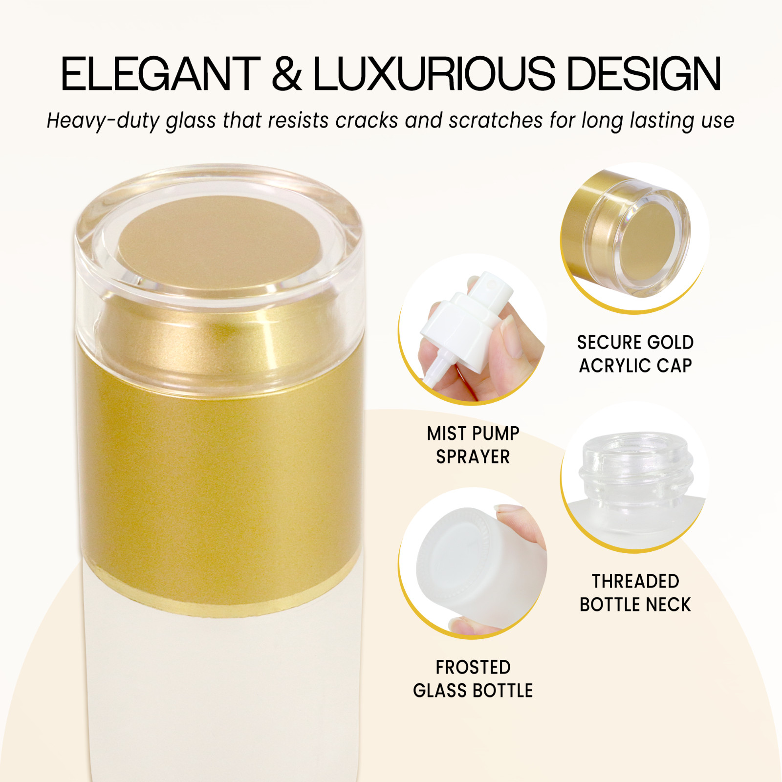 344PCS Pana 20ML Refillable Fine Mist Spray Frosted Glass Bottle with Gold Cap