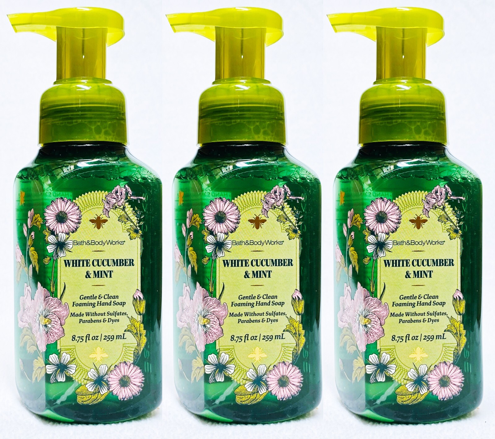 3 Bath & Body Works WHITE CUCUMBER MINT Gentle Foaming Hand Soap 8.75 oz