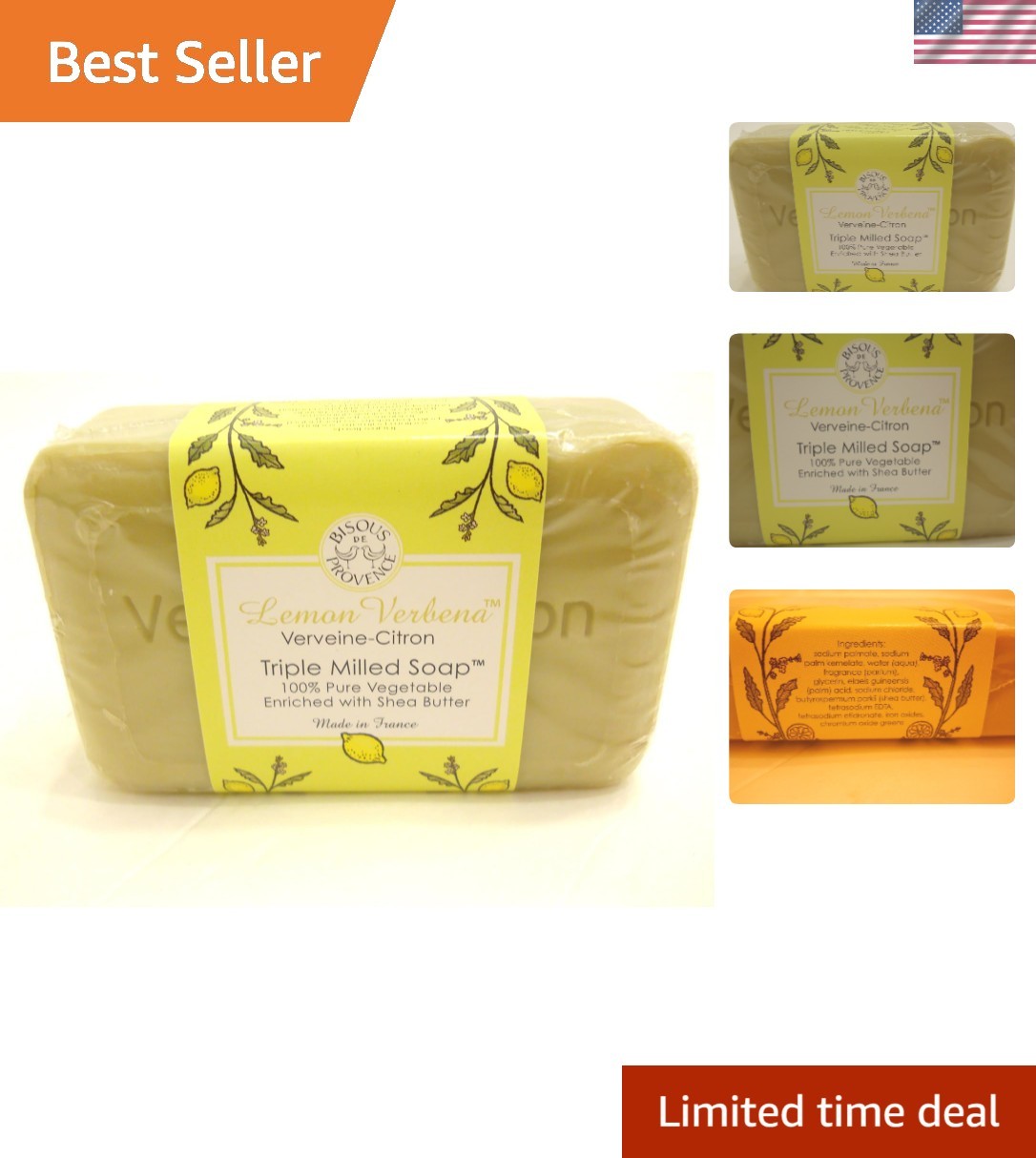 Lemon Verbena Triple Milled Soap Bar – Perfect Gift, 7 oz for All Skin Types
