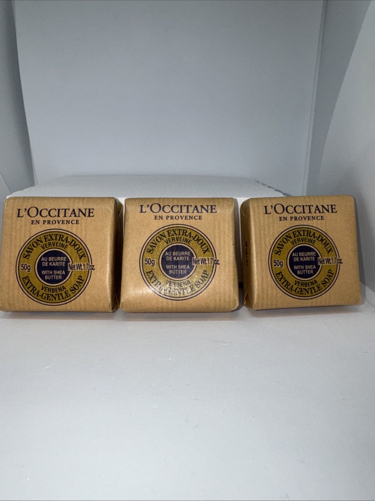 L’Occitane Travel Set of 3 Verbena Extra Gentle Soap Bars 50g 1.7 oz Each NEW