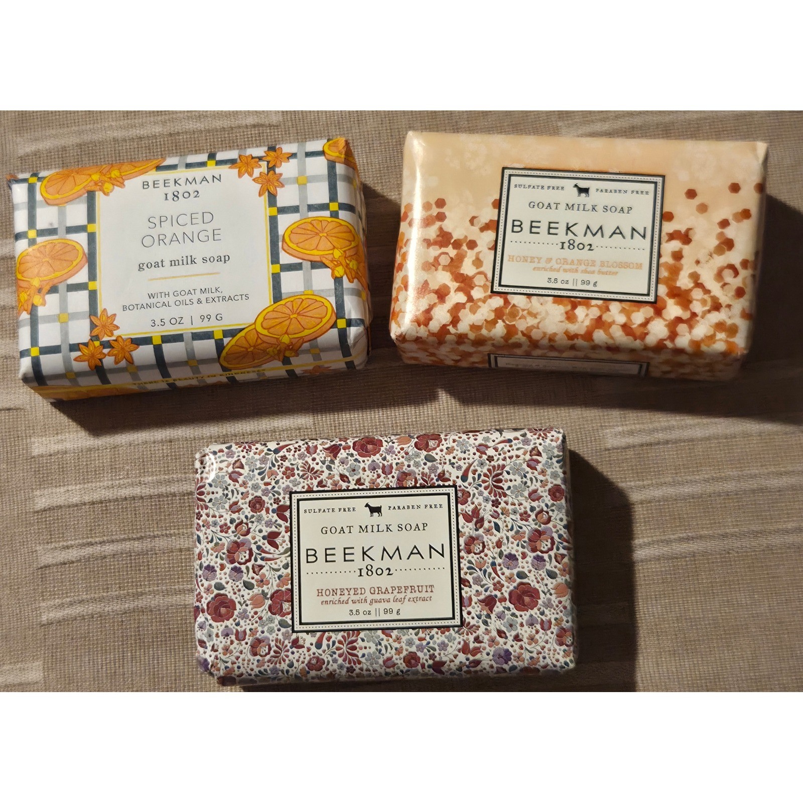 Beekman 1802 Goat Milk Soap Set/3 Spiced Orange, Honey Grapefruit, Honey/Orange