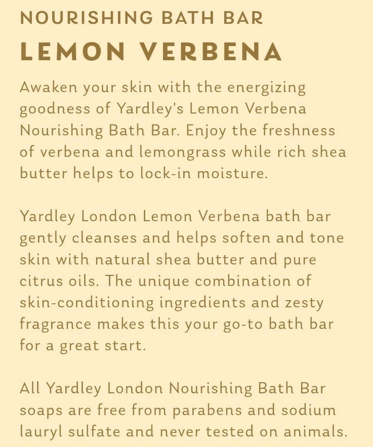 NEW! YARDLEY LONDON (4.0 Oz.) 113g Bar 🍋●LEMON VERBENA● Moisturizing Bar Soap🫧
