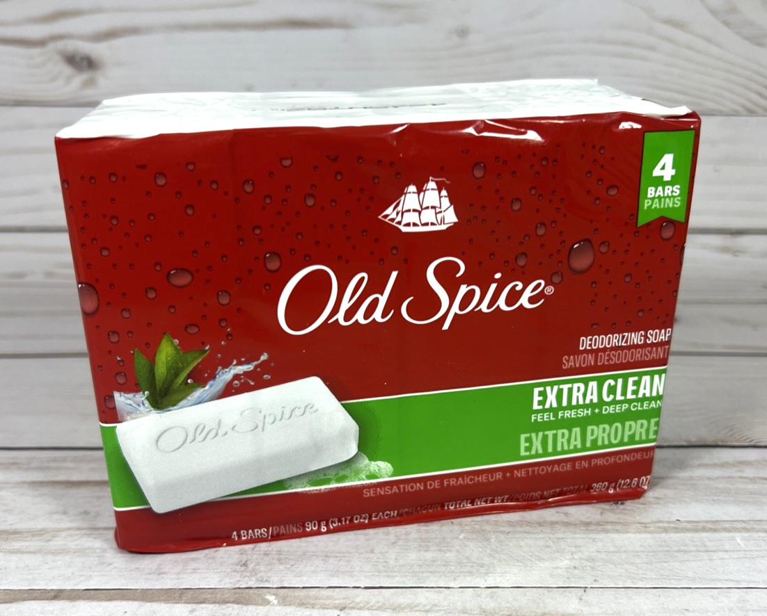 Old Spice Extra Clean Deodorizing Bar Soap 4-Bars 3.17oz (2Pack)