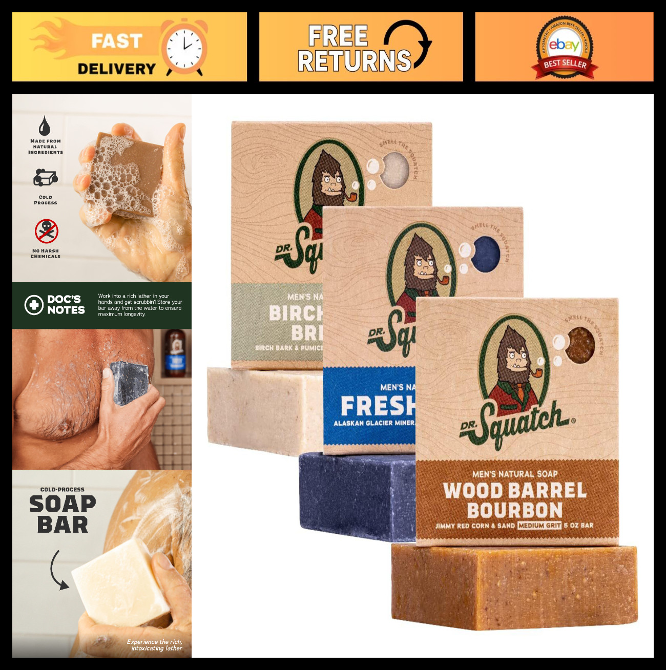 Natural Men’s Bar Soap – Cold Process Body Soap with Essential Oils – 3-Pack Gif