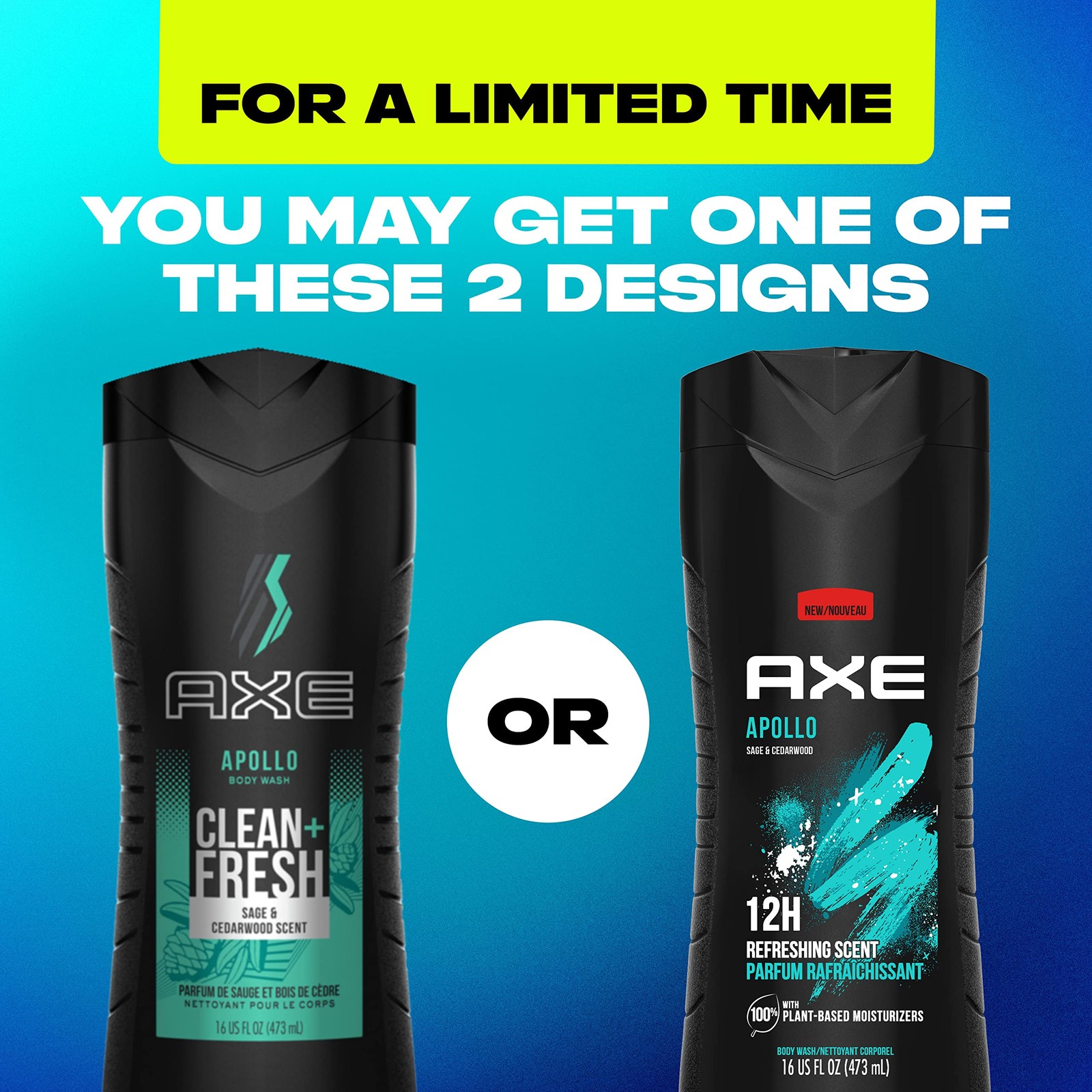 AXE Sage & Cedarwood Body Wash Apollo 4 Count for 16 Fl Oz (Pack of 4), BLACK