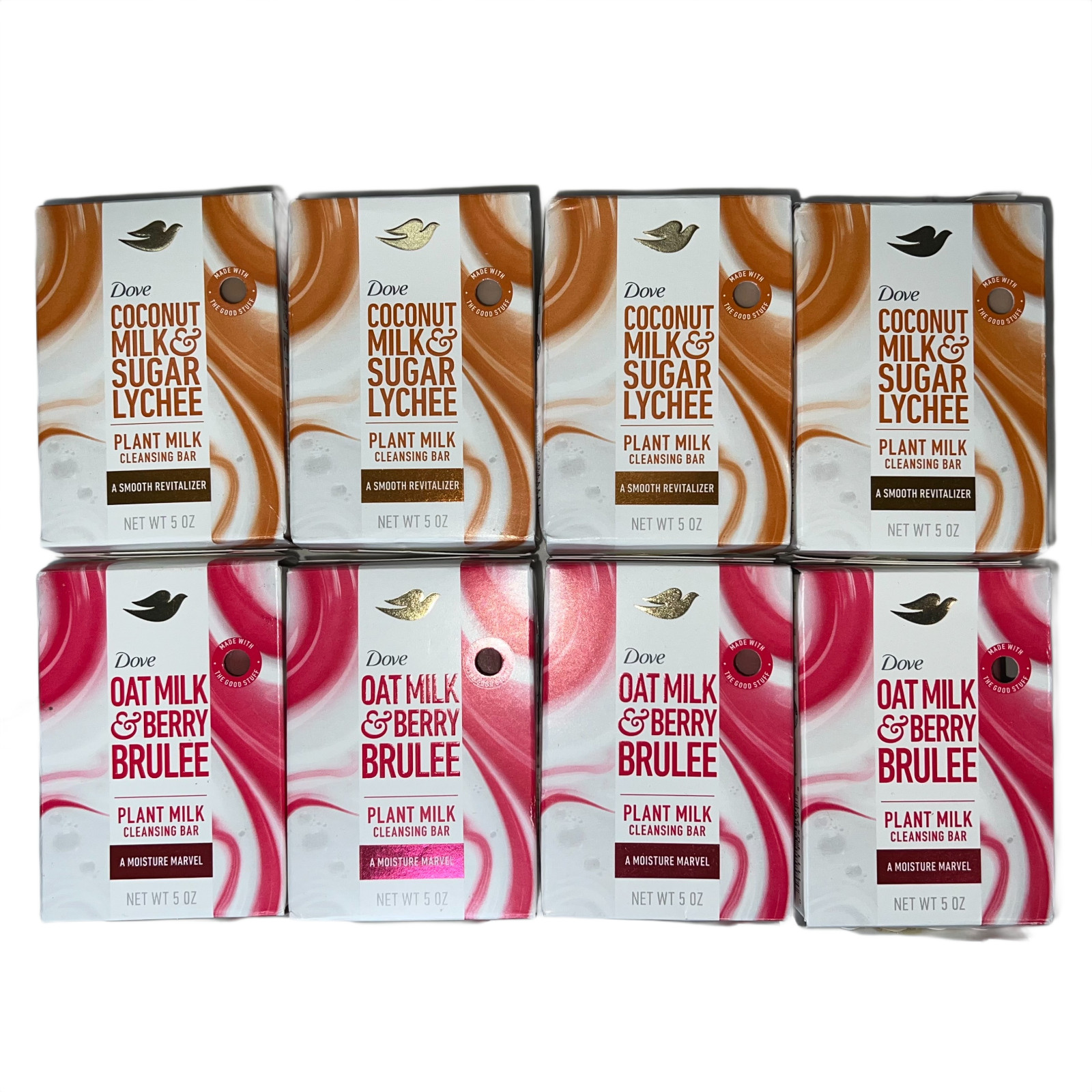 8pk Dove Plant Milk Beauty Bar 4 Coconut Lychee 4 Oat Berry 5oz New
