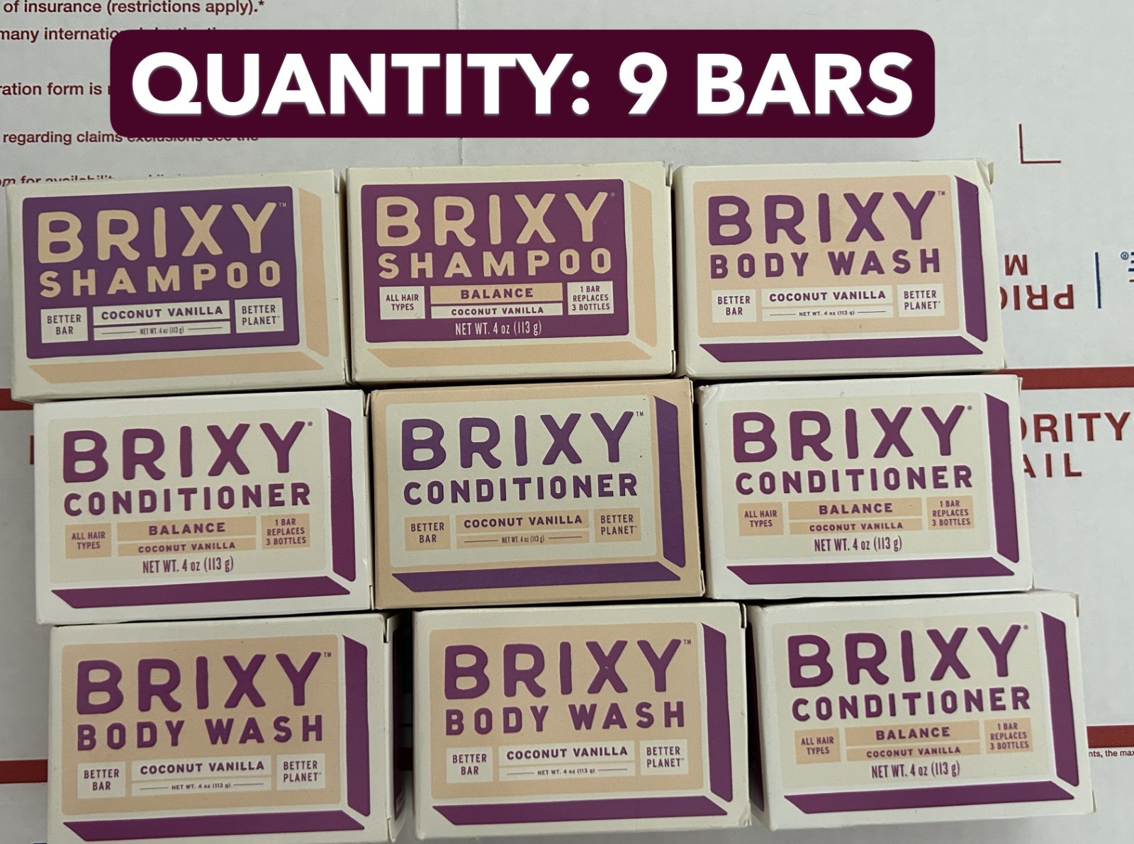 9-PACK LOT Brixy COCONUT VANILLA Body Wash Bar 4oz Eco Friendly Soap Shampoo