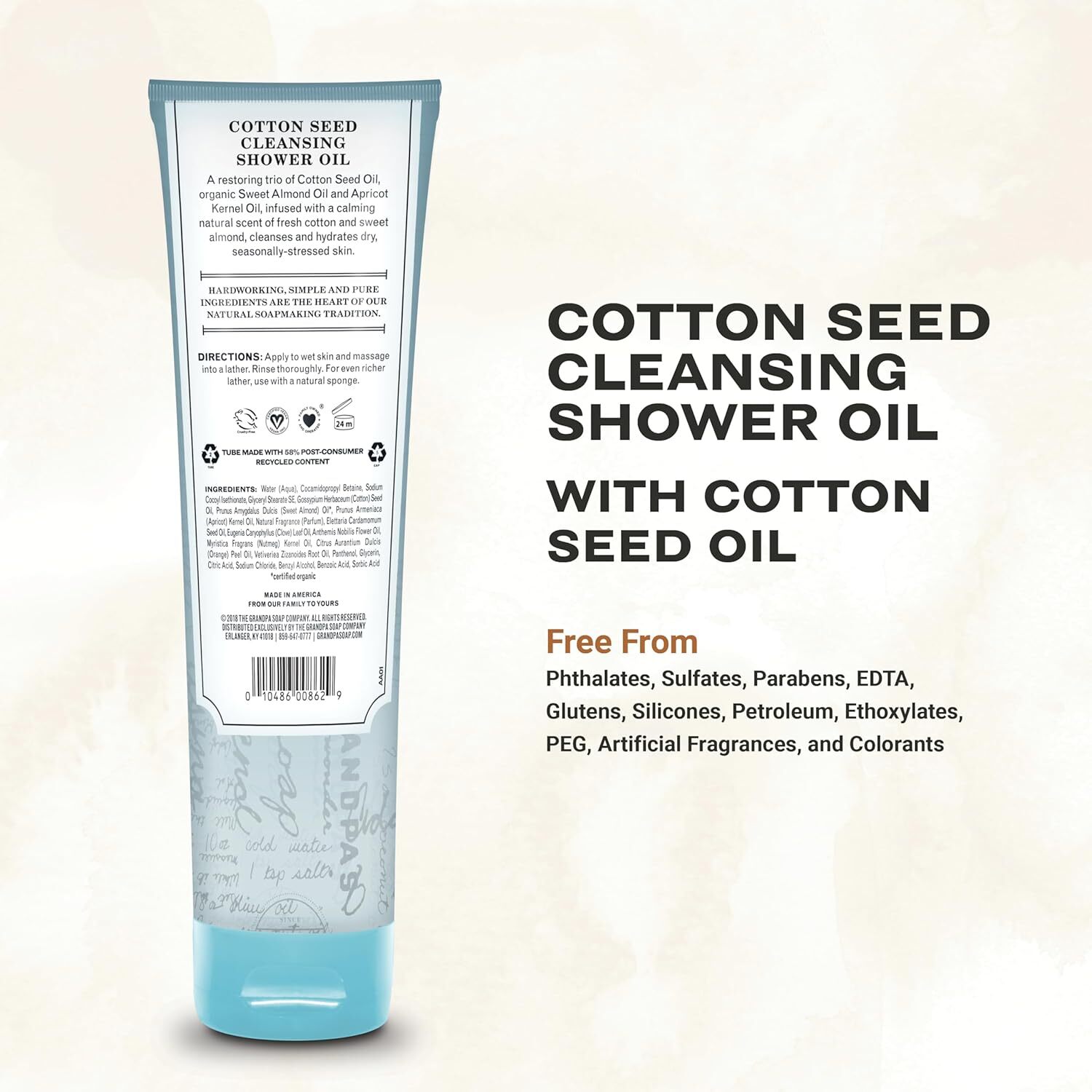 The Grandpa Soap Co. Cotton Seed Cleansing Shower Oil 9.5 Fl