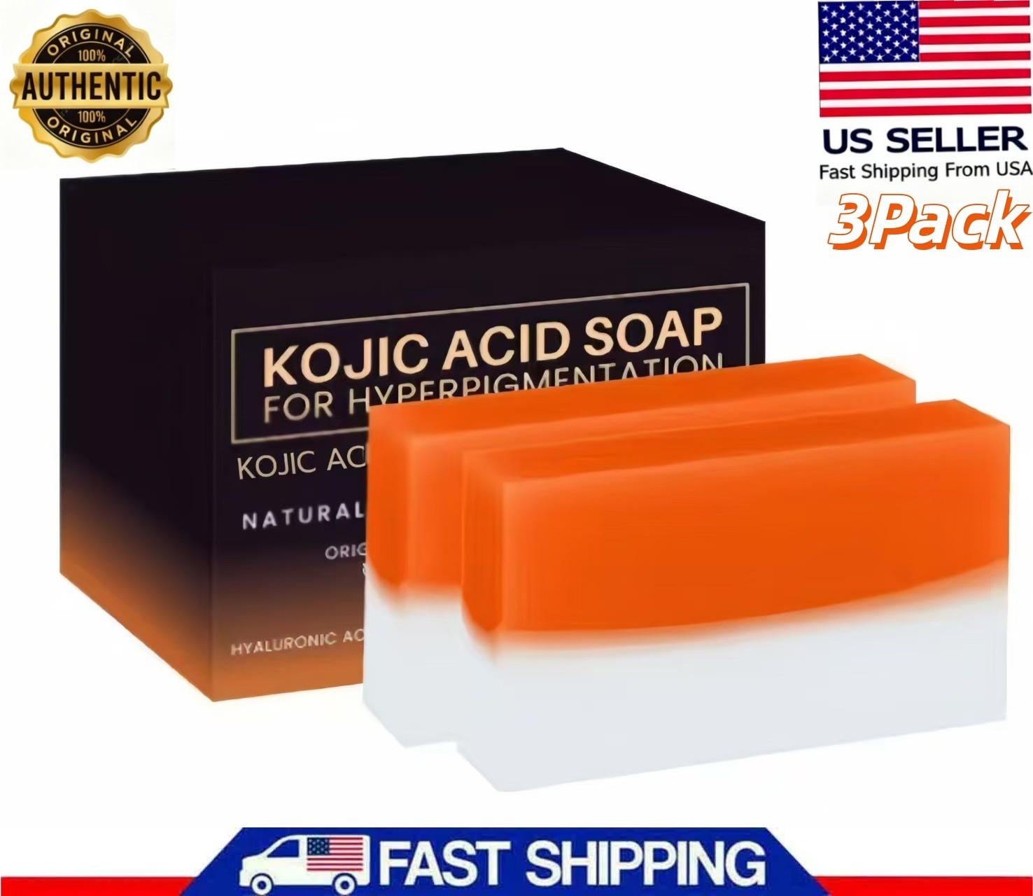 2 Pack Kojic Acid Soap Bars for Hyperpigmentation Skin Brightening 100g/3.5OZ US