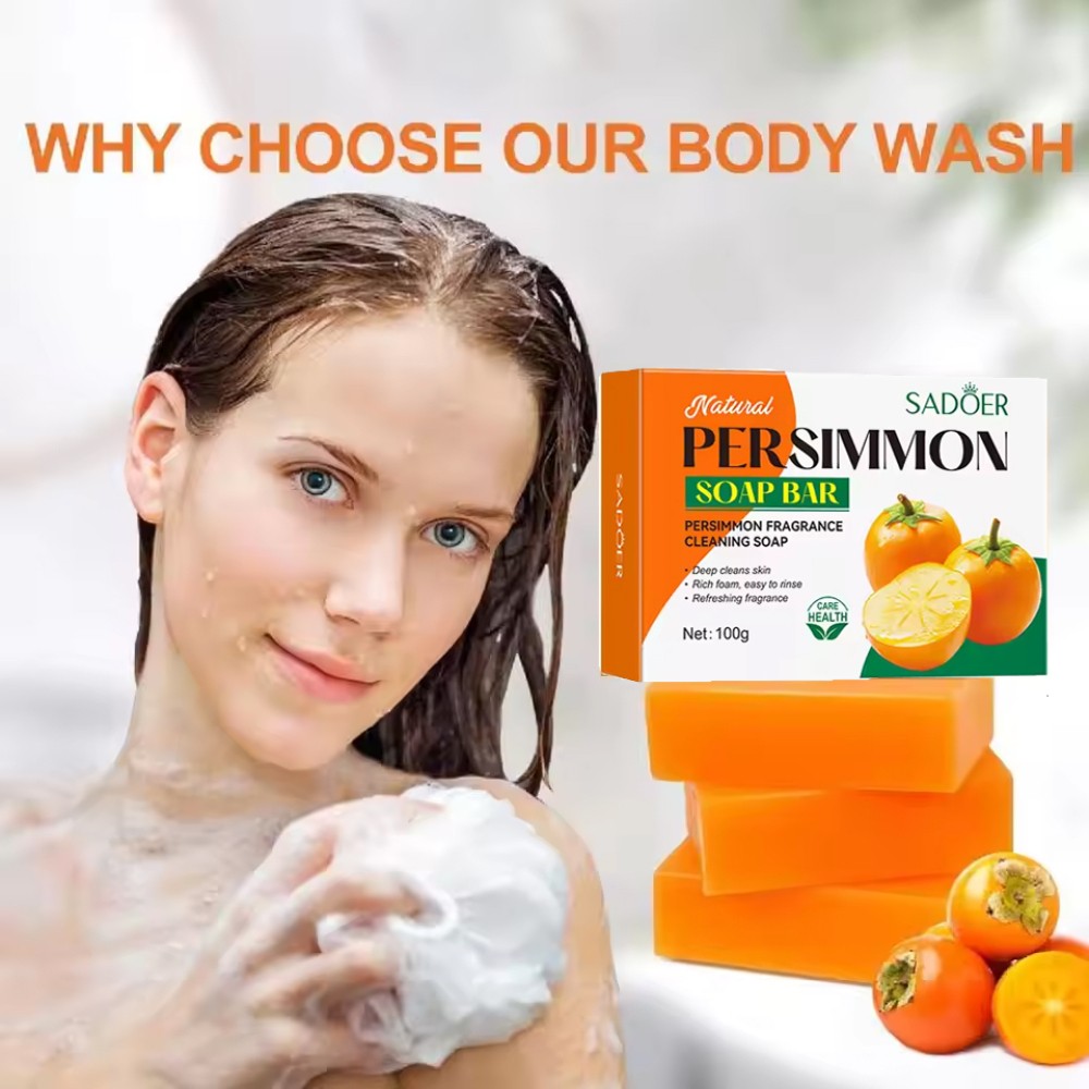 3PCS Persimmon Soap for Old People Smell, Organic Deodorant Bath Bar Body Odor