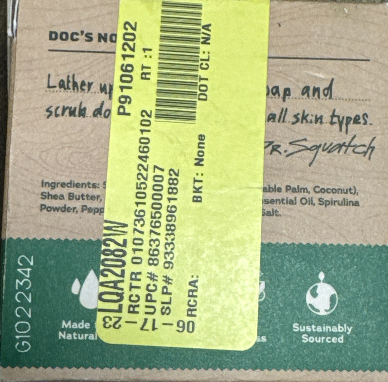 Dr Squatch Men’s Natural Soap Spearmint Basil 5oz Bar Zero Grit
