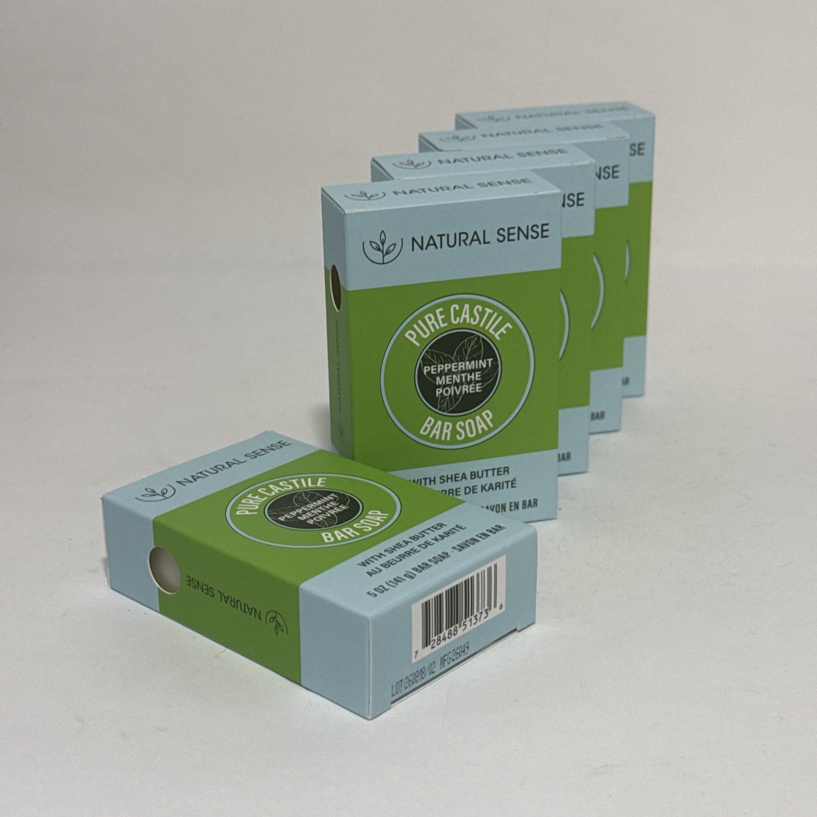 Natural Sense Pure Castile Peppermint Bar Soap Plant Based 5 oz (141g) ~ 5 Pack