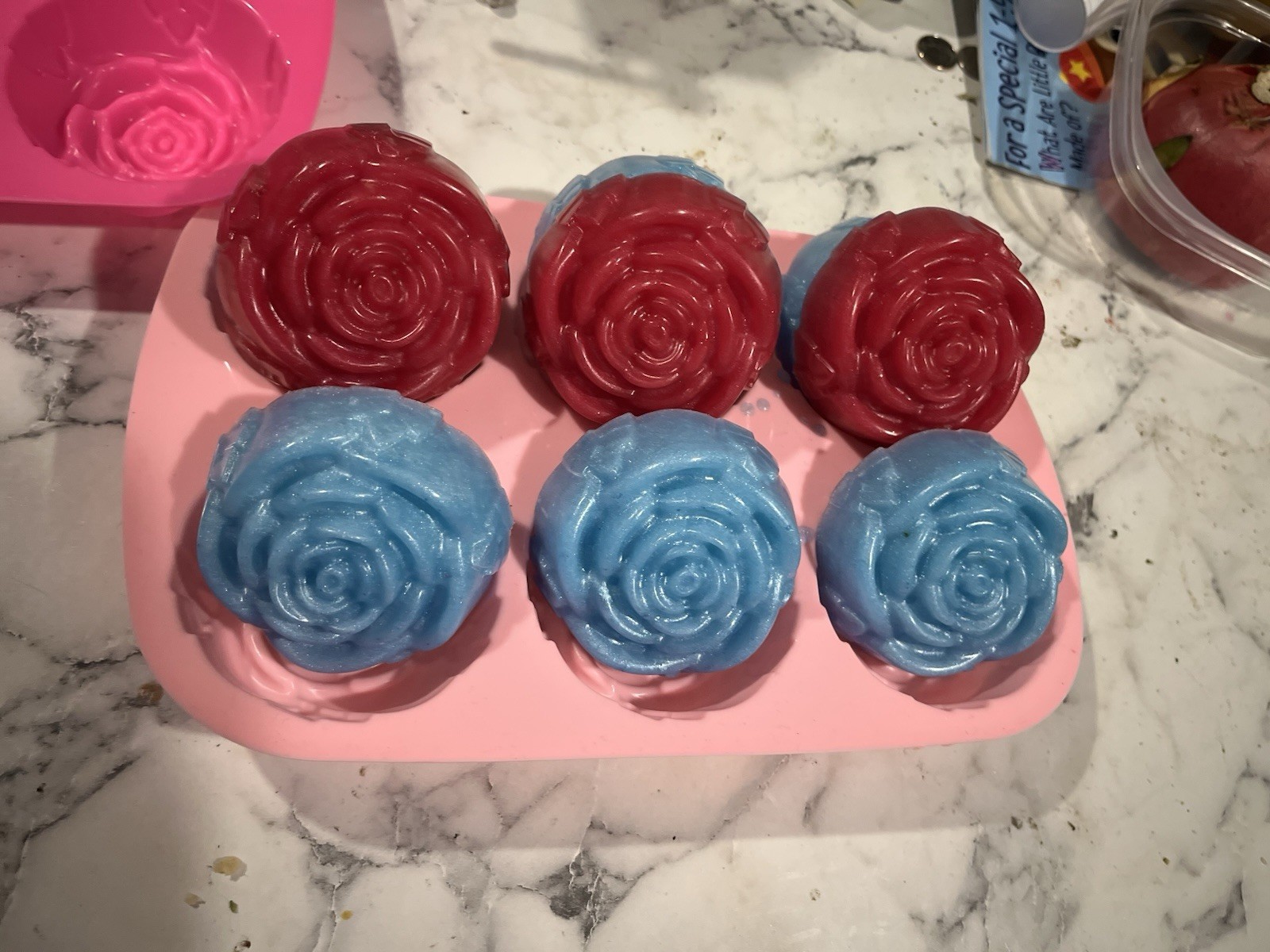 Handmade Rose Shaped Floral Body Bar Soap Set Red Blue for Body and Hands