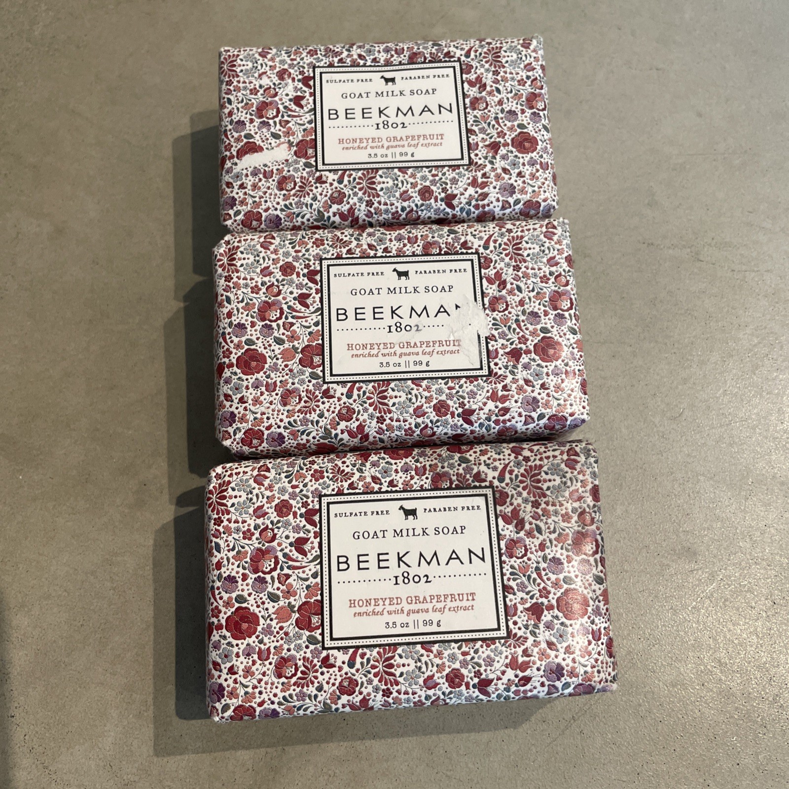 (3) Beekman 1802 Goat Milk Bar Soap Honeyed Grapefruit 3.5 oz. Each – New