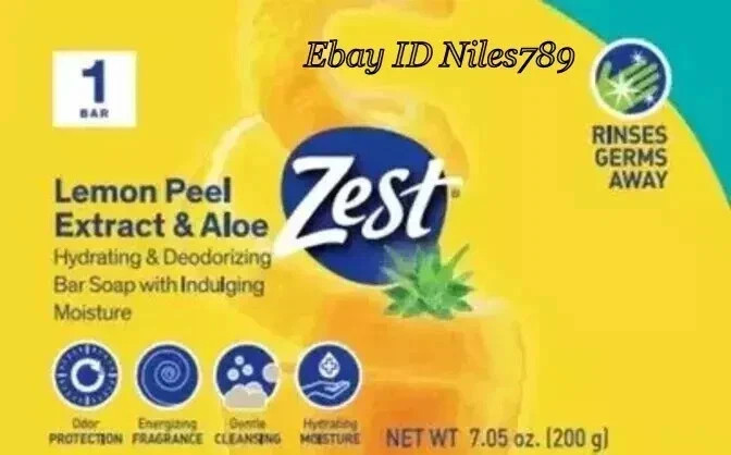 6 BARS Zest Lemon Peel Extract & Aloe Hydrating & Deodorizing Bar Soap 7.02oz