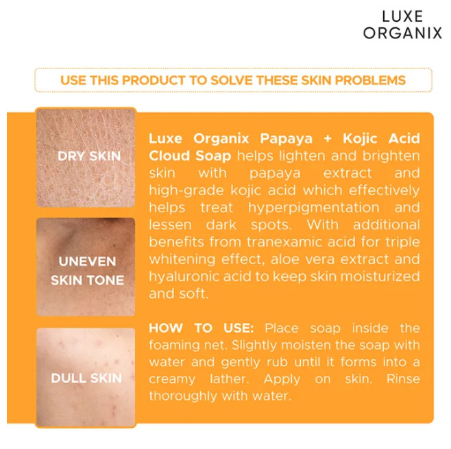 Luxe Organix Papaya + Kojic Acid Cloud Soap 3 x 80g