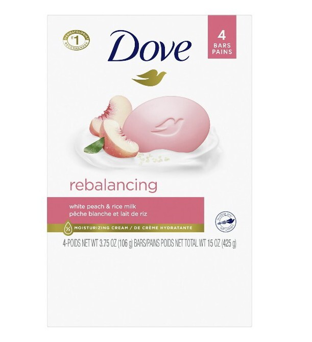 🆕️ Dove (4-Bars) 3.75 Oz. •REBALANCING• 🍑 White Peach & Rice Milk Beauty Bars.