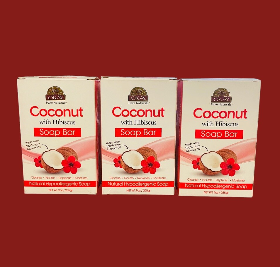 OKAY COCONUT WITH HIBISCUS SOAP BAR ( 3 Packs )9oz / 255gr FREE SHIPPING