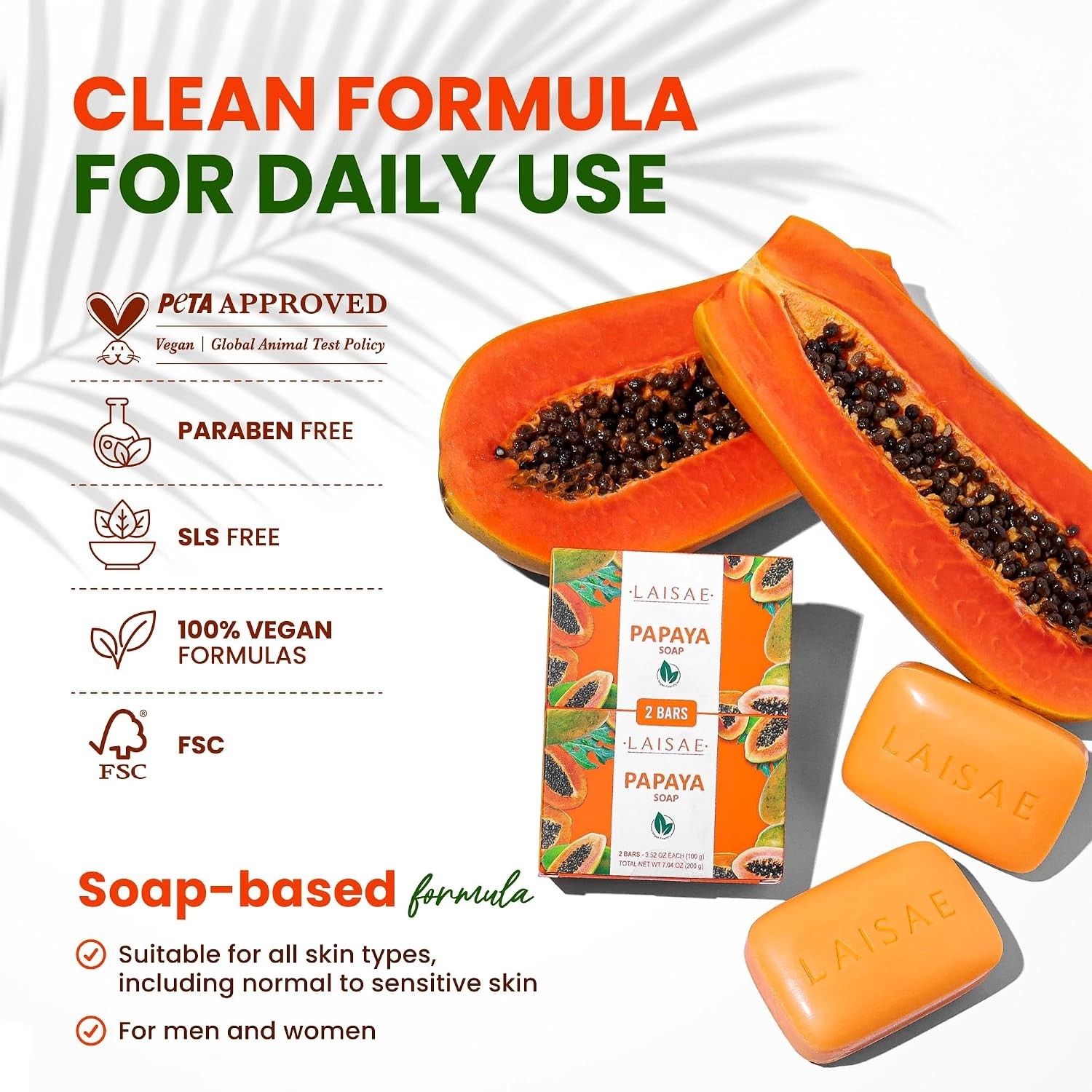 Niacinamide Papaya Soap for Even Skin Tone – 2 Bars, 3.52 oz