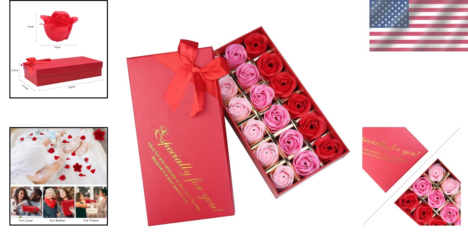 18PCS Gradient Red Rose Soaps – Ideal for Birthdays, Anniversaries & Valentine’s