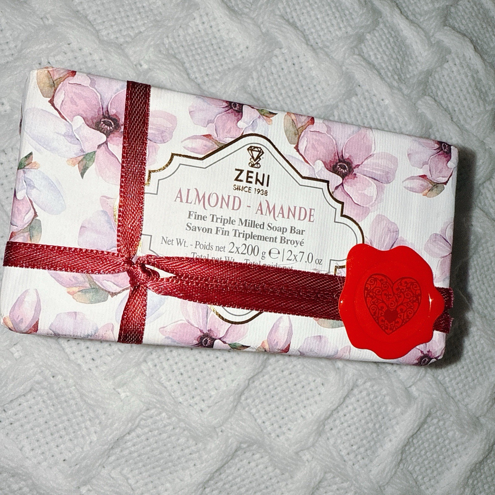 Set Gifset 2 pcs ZENI Scented Fine Triple Milled ITALIAN Soap Bar 7.0 Oz ALMOND