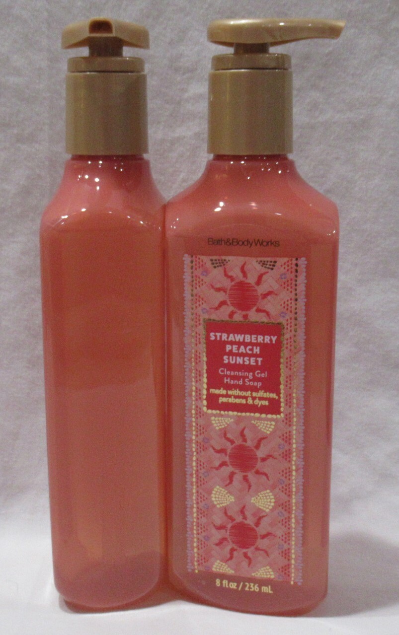Bath & Body Works Cleansing Gel Hand Soap Lot Set of 2 STRAWBERRY PEACH SUNSET