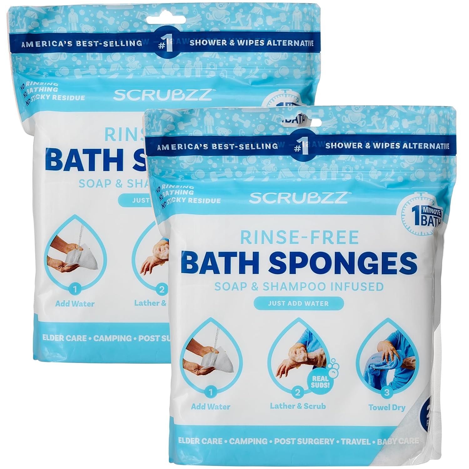 Scrubzz Disposable No Rinse Bathing Wipes – All-in-1 Single Use Shower Wipes, Si