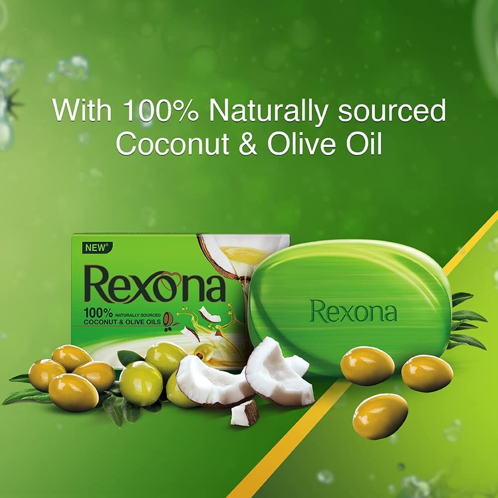 Rexona Silky Soft Skin Soap Bar With Coconut & Olive Oils 100Gram,pack of 3,