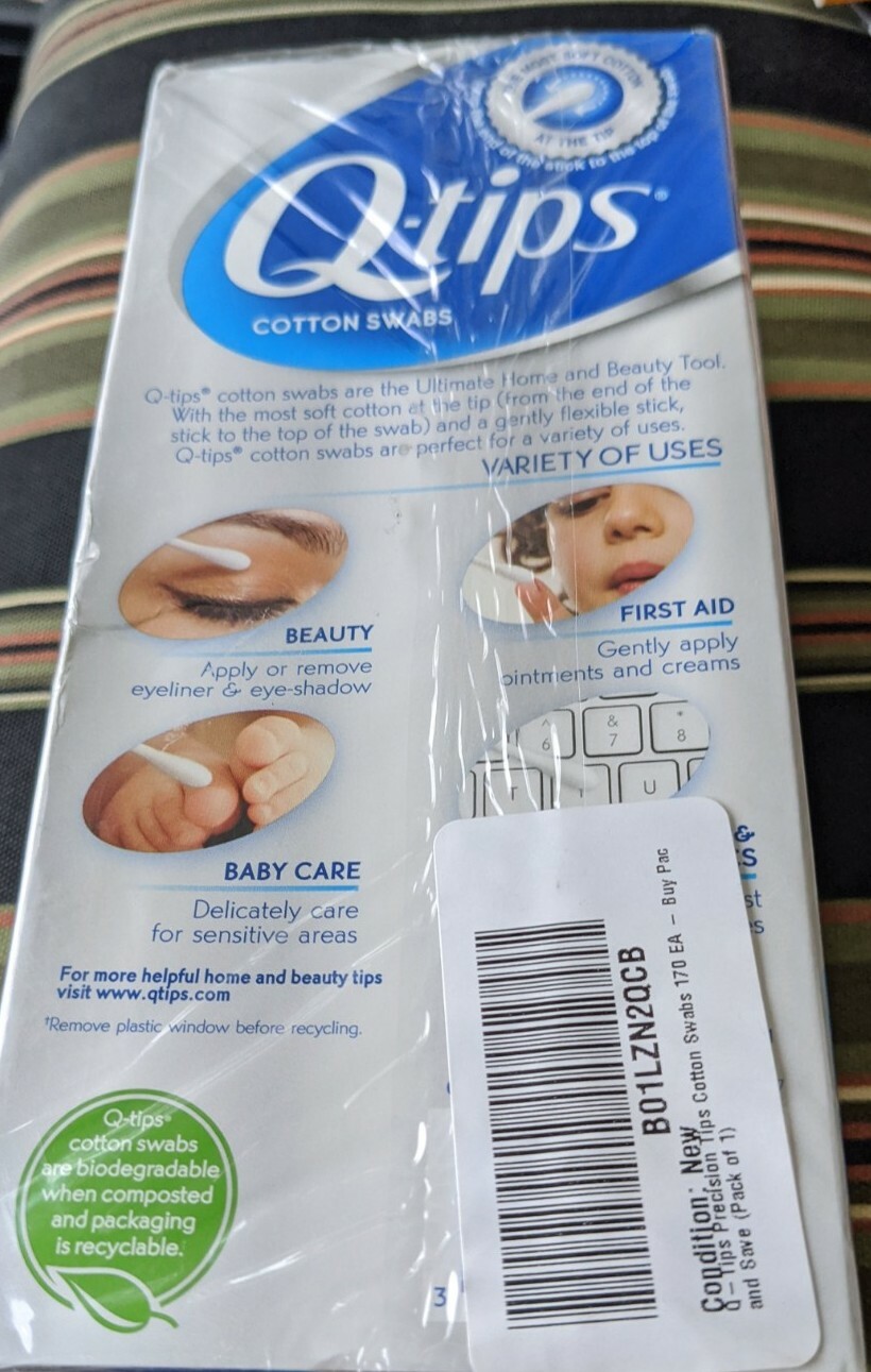 COTTON SWABS BY Q TIPS FOR UNISEX 3 Packs 170 Each (510 Total) SWABS.
