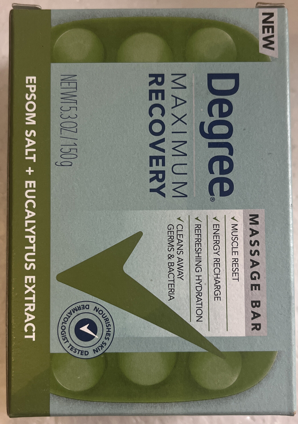 Degree Maximum Recovery Massage Bar Soap Eucalyptus + Epsom Salt 5.3 Oz.