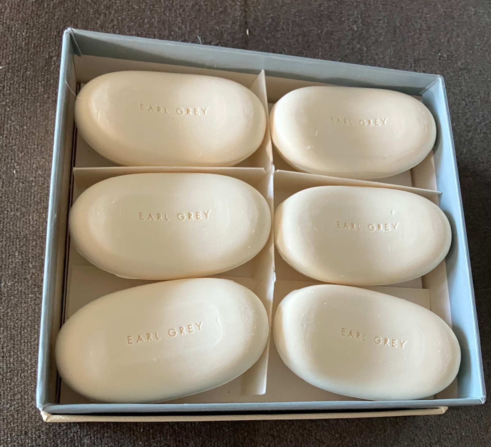 Neiman Marcus Guest Soap Box Set of 6 Earl Grey Oval Bars VINTAGE NOS Soaps NICE