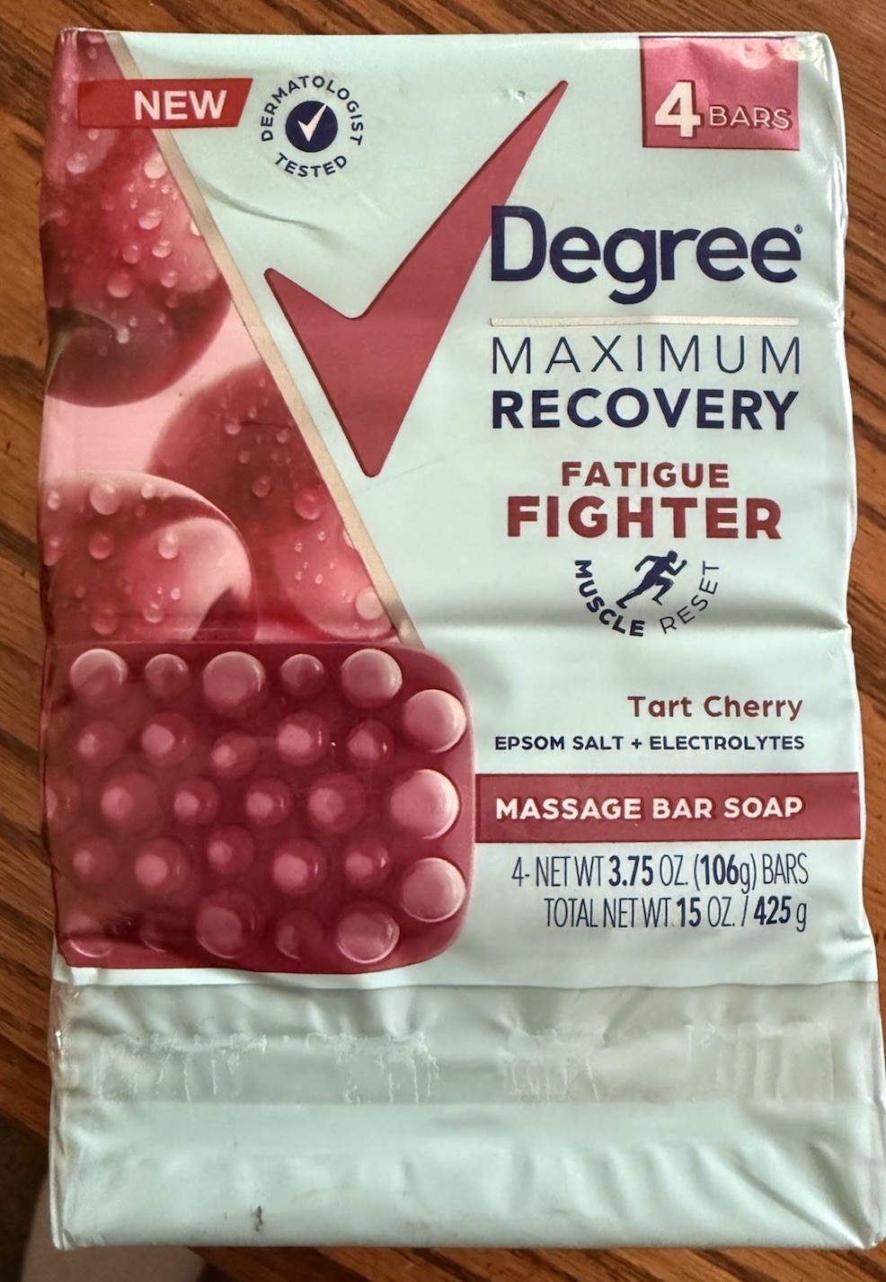 Degree Maximum Recovery Massage Bar Soap Tart Cherry. Epsom Salt & Electrolytes.