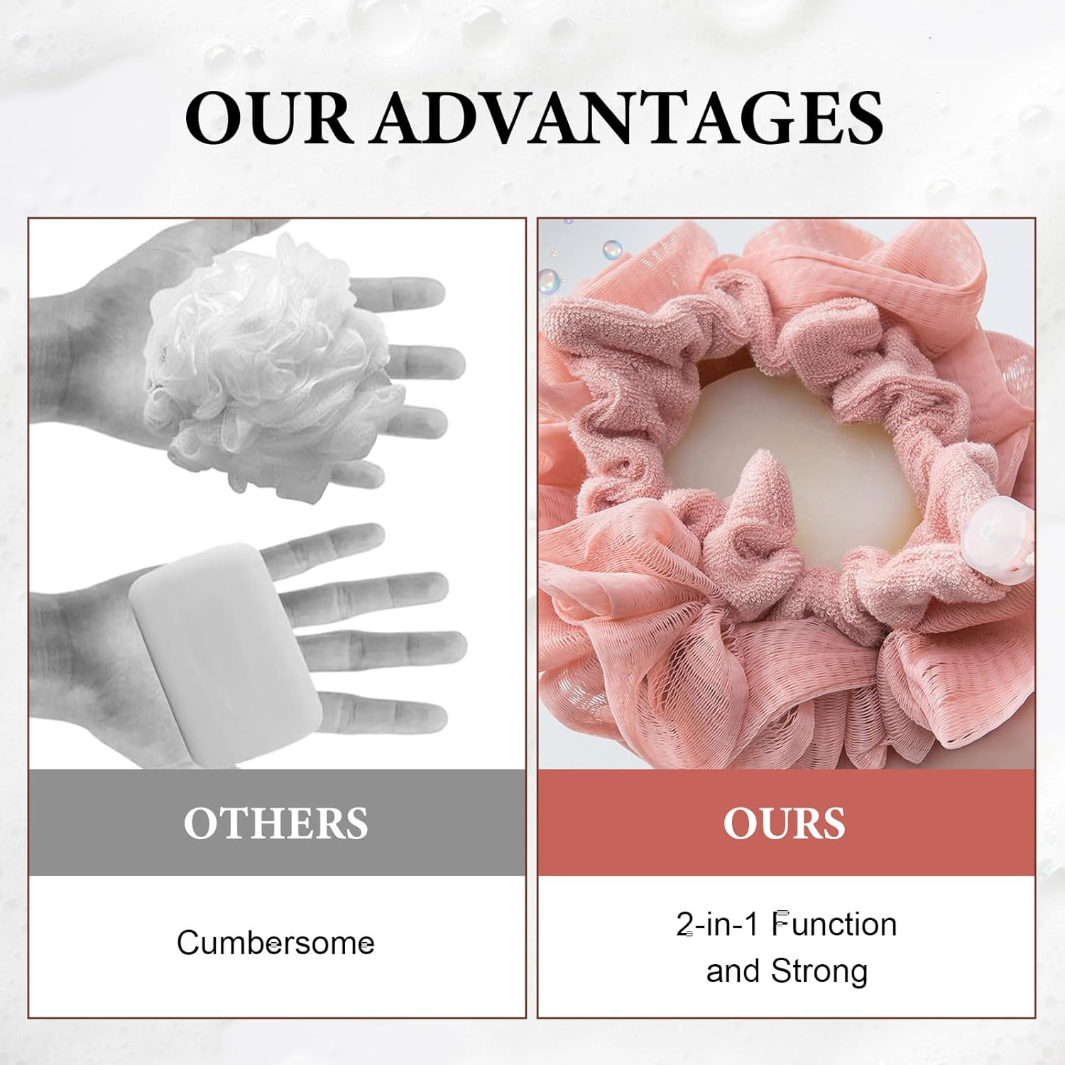 3 Pcs Soap Bar Loofah, 2 in 1 Bar Soap Loofah Pouch Can Hold Soap Effective Exfo