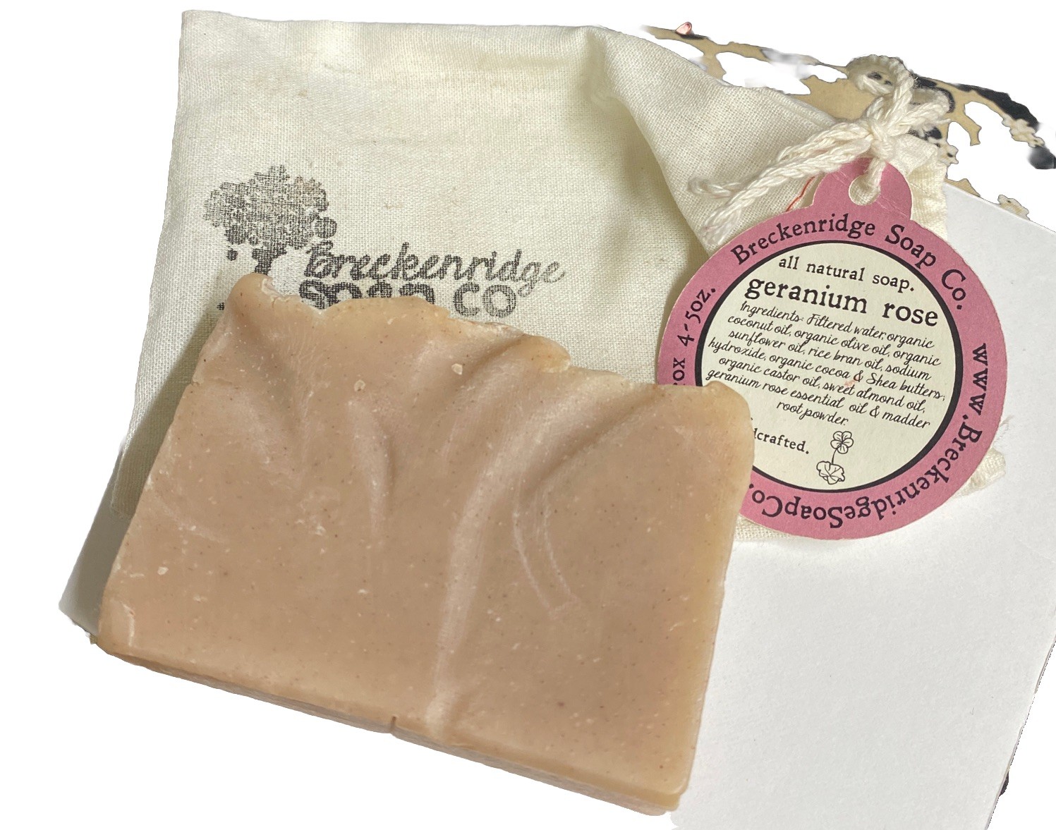 BRECKENRIDGE SOAP CO HANDMADE ALL NATURAL SOAP 4.5 OZ – GERANIUM ROSE – NEW