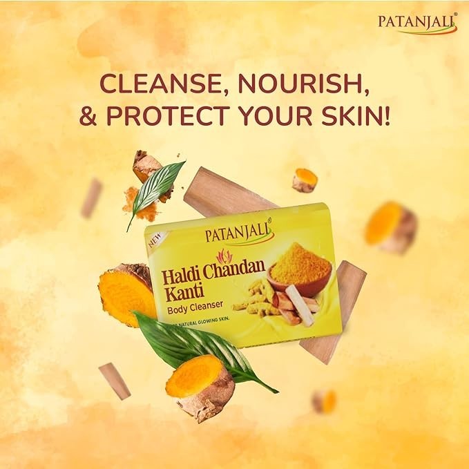 3 Pack Patanjali Haldi Chandan Kanti Body Cleanser Soap (150 Gram Each Pack)