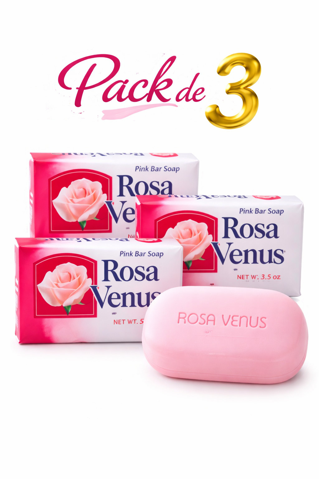 Rosa Venus Pink Soap Bars 3.5 oz Pack of 3 Gentle Cleansing Fresh Rose Scent