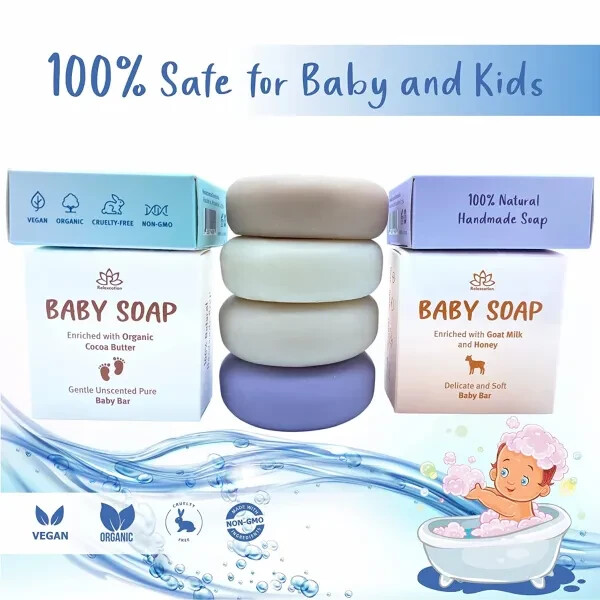 Set of 4 Organic Baby Soap Bars – All-Natural Cold Process Soap – Handmade in US