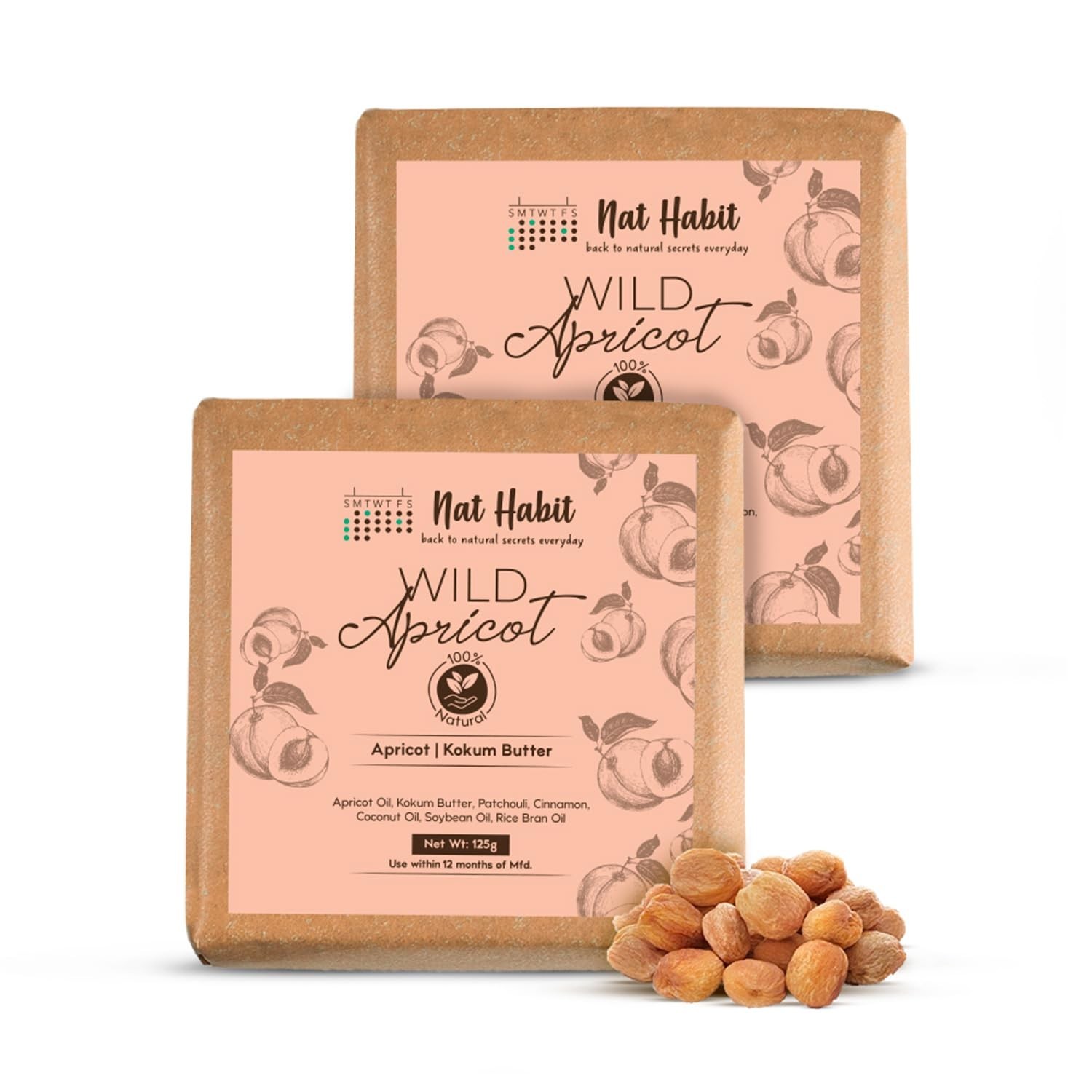 Nat Habit Apricot Bath Soap Handmade Antiaging Moisturizing Exfoliant 125g x2