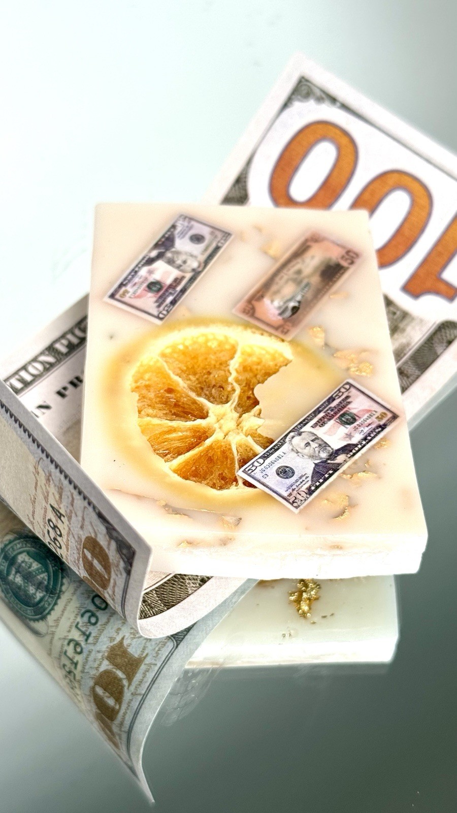 1 Glycerin Soap Bar with little Money Inside Orange & Honey / LIKE PHOTO