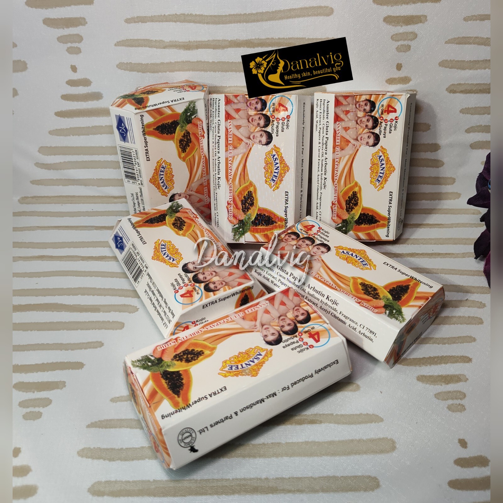 6 Bars x 125g Asantee Gluta Papaya Arbutin Kojic body Brightening Soap Anti Acne
