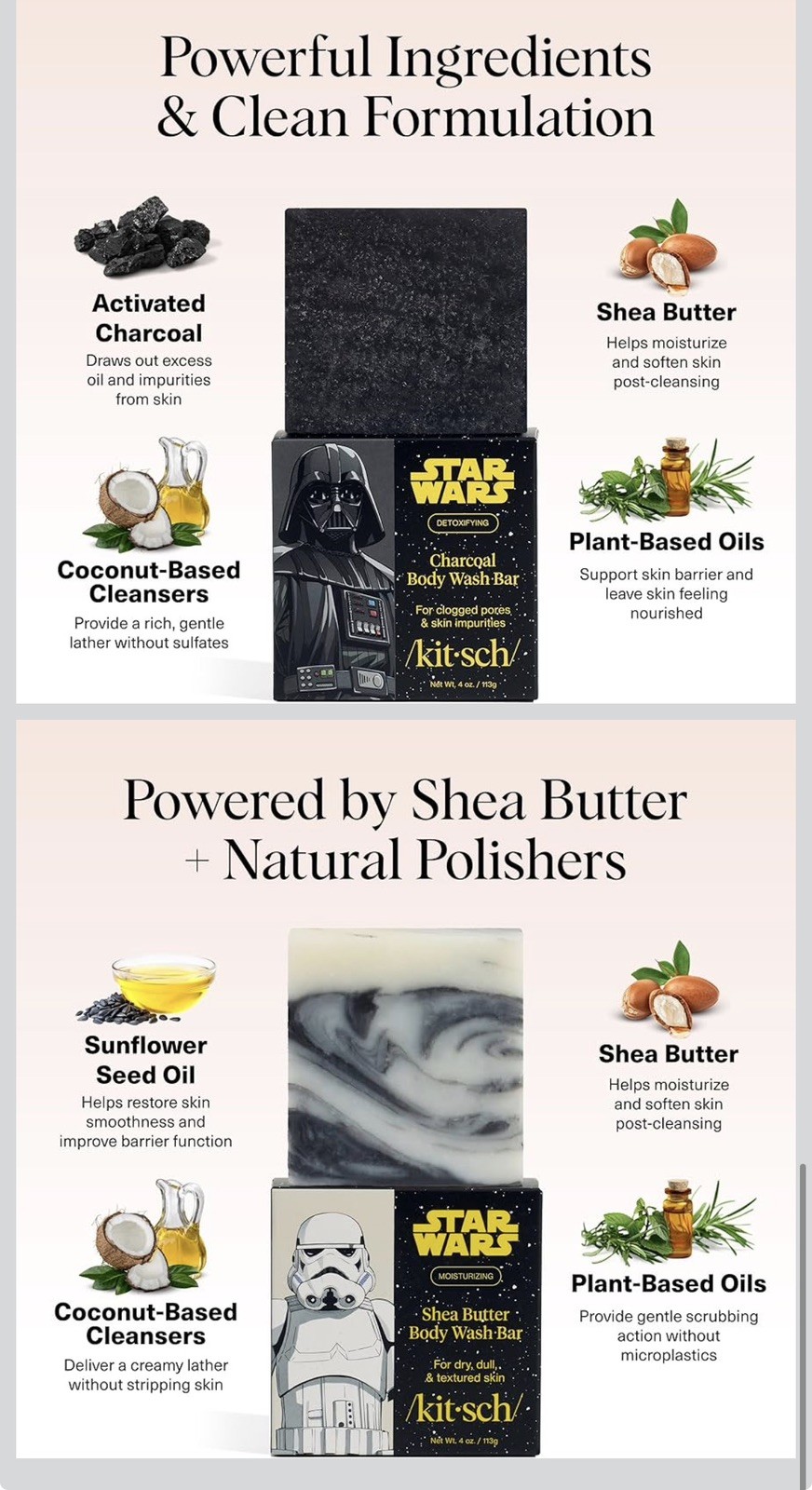 Kitsch Star Wars Charcoal & Shea Butter Body Wash Bars – 2-Piece Soap Bundle